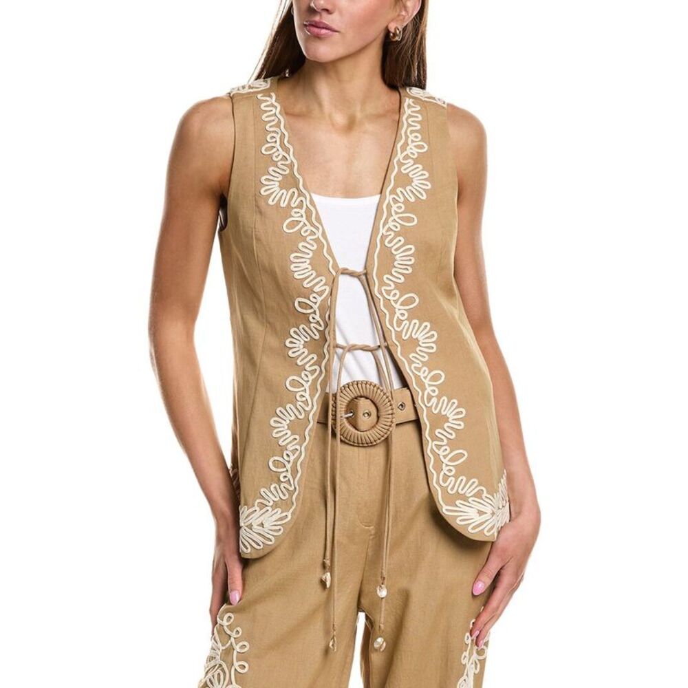 Hemant & Nandita Womens  Linen-Blend Vest, Brown